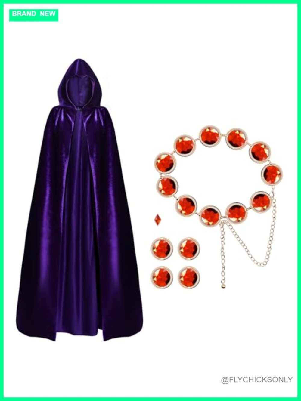Women's Halloween Cosplay Cape Set with Waist Belt and Gemstones